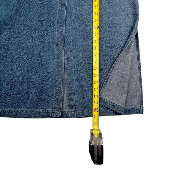 Coldwater Creek Denim Button Shirt Dress PM Palm Leaf Side Slits Retro Academia - Picture 9 of 11